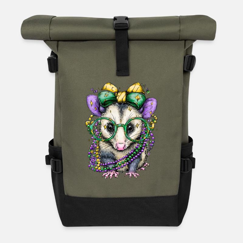Partymaus mit Glitzer-Accessoires - Rolltop Rucksack - Olive/Schwarz