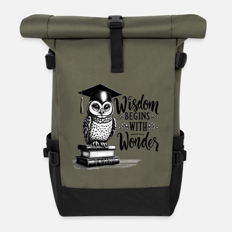 Weisheit beginnt mit Staunen - Rolltop Rucksack - Olive/Schwarz