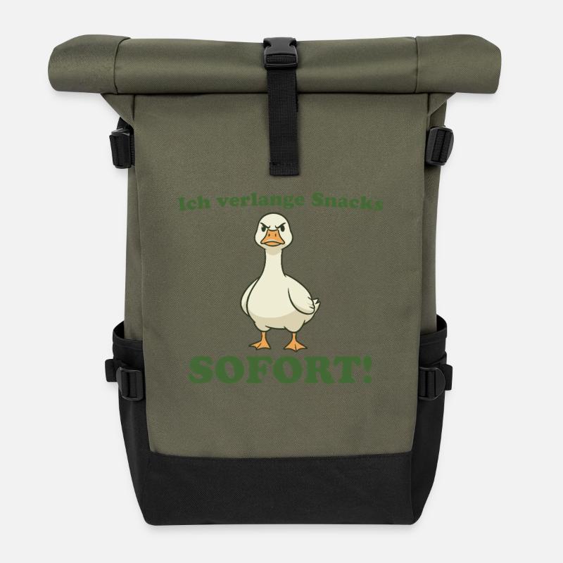 Angry Goose: I demand snacks NOW! - Roll Top Backpack - olive/black