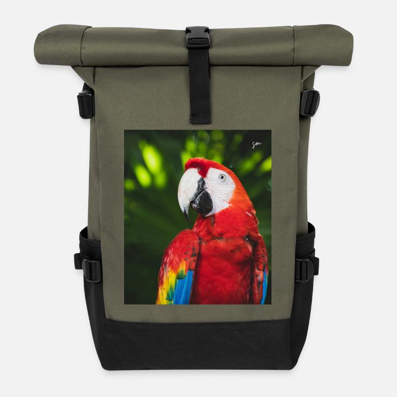 Tropische Farben des Macau-Aras - Rolltop Rucksack - Olive/Schwarz