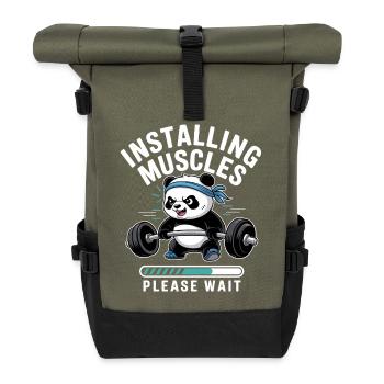 Panda Kraftaufbau – Bitte warten - Rolltop Rucksack - Olive/Schwarz - Vorne