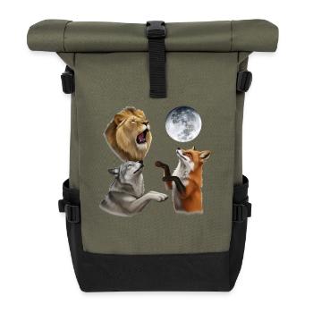 Wolf Fuchs und Löwe heulen auf den Mond Tiere - Rolltop Rucksack - Olive/Schwarz - Vorne