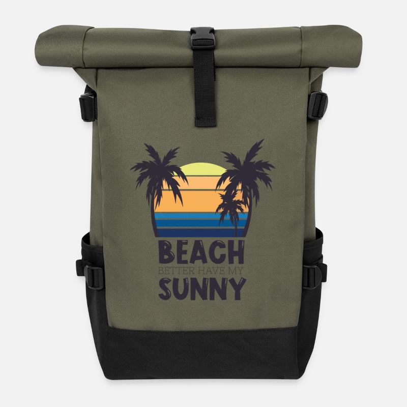 Sunset on the beach saying - Roll Top Backpack - olive/black