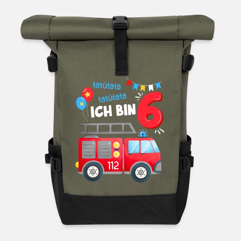 J’ai 6 ans d’anniversaire pompier, 6 garçons - Sac à dos roll top - olive/noir