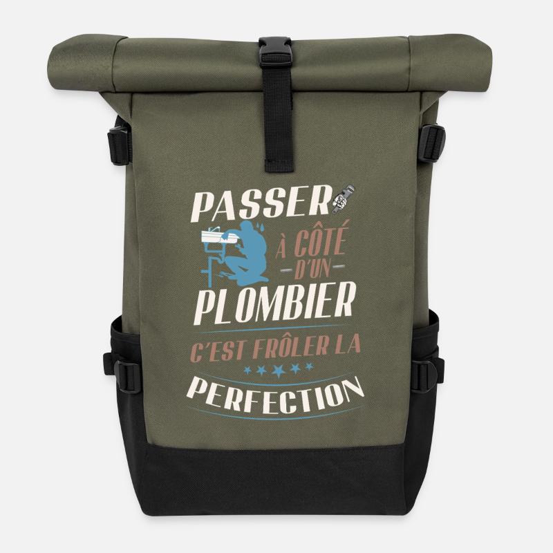 Humor Plumber Verging on Perfection - Roll Top Backpack - olive/black