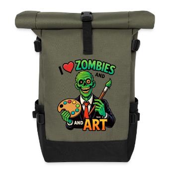 Zombie Kunst Maler mit Palette und Liebe - Rolltop Rucksack - Olive/Schwarz - Vorne