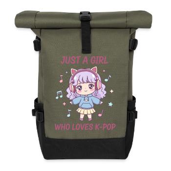 Einfach ein Mädchen, das K-Pop liebt, koreanische Musik süß - Rolltop Rucksack - Olive/Schwarz - Vorne