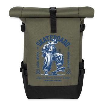Skater life: More skate, less work - Roll Top Backpack - olive/black - Front