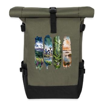 Washington Travel – Evergreen & Skyline Vibes - Roll Top Backpack - olive/black - Front