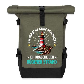 Ostsee BRAUCH KEINEN PSYCHIATER BRAUCH RÜGENER - Rolltop Rucksack - Olive/Schwarz - Vorne