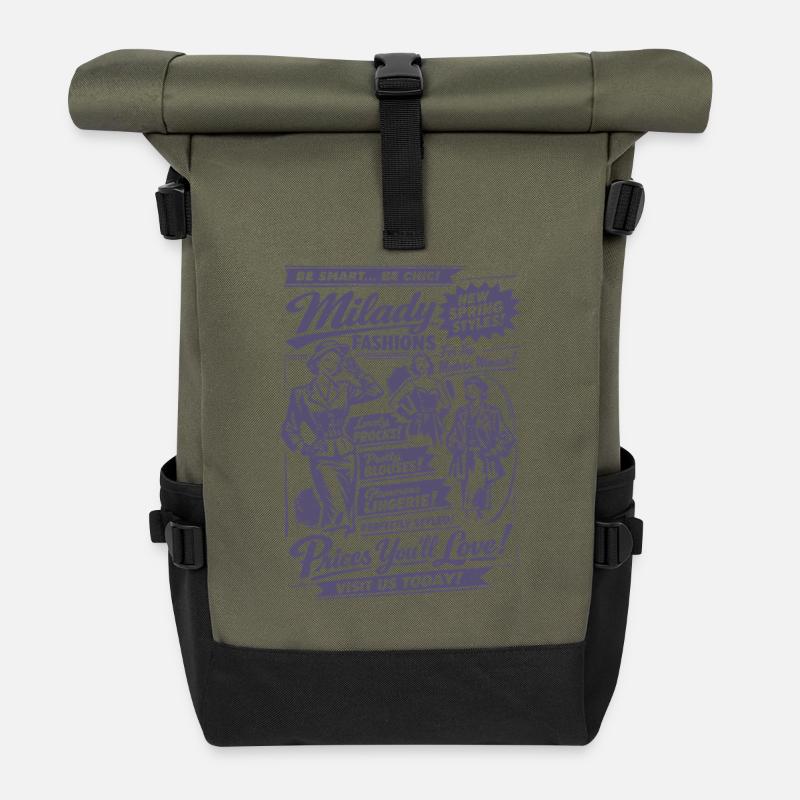Nostalgie de la mode rétro | Femmes | Mode vintage - Sac à dos roll top - olive/noir