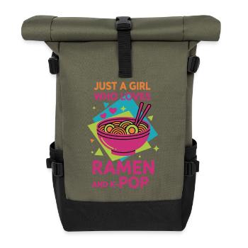 Nur ein Mädchen, das Ramen und koreanische K-Pop-Musik liebt - Rolltop Rucksack - Olive/Schwarz - Vorne