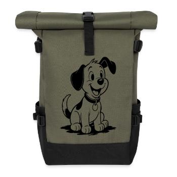 Fröhlicher Welpenfreund - Rolltop Rucksack - Olive/Schwarz - Vorne