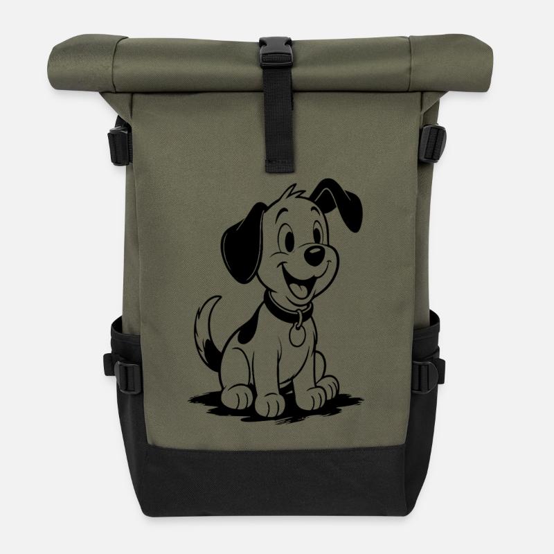 Cheerful Puppy Friend - Roll Top Backpack - olive/black
