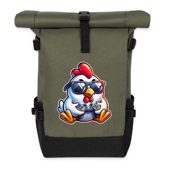 Gamer Chicken with Controller - Roll Top Backpack - olive/black - Front
