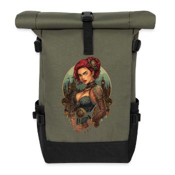Steam Punk Schöne Frauen Steampunk - Rolltop Rucksack - Olive/Schwarz - Vorne