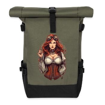 Steam Punk Schöne Frauen Steampunk - Rolltop Rucksack - Olive/Schwarz - Vorne