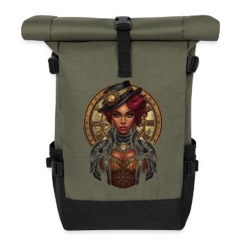 Steam Punk Schöne Frauen Steampunk - Rolltop Rucksack - Olive/Schwarz - Vorne