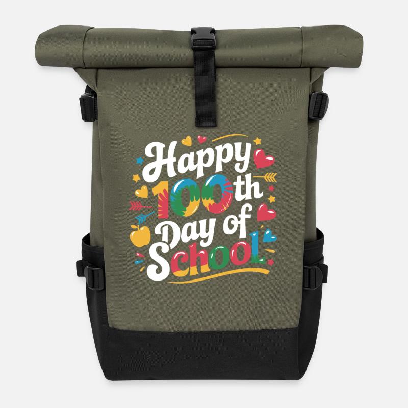 Hundredth Day of School Design - Roll Top Backpack - olive/black