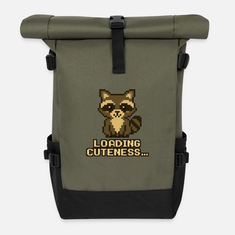 Pixel Waschbär: Niedlichkeit lädt - Rolltop Rucksack - Olive/Schwarz