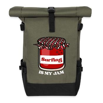 Surfing Jam Motif on Glasses Print - Roll Top Backpack - olive/black - Front