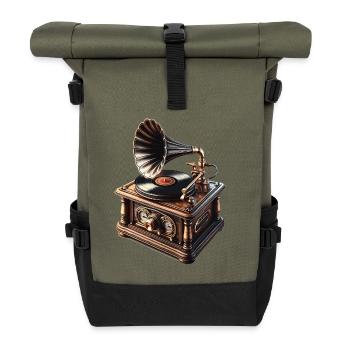 Antikgrammophon Vinyl Nostalgie - Rolltop Rucksack - Olive/Schwarz - Vorne