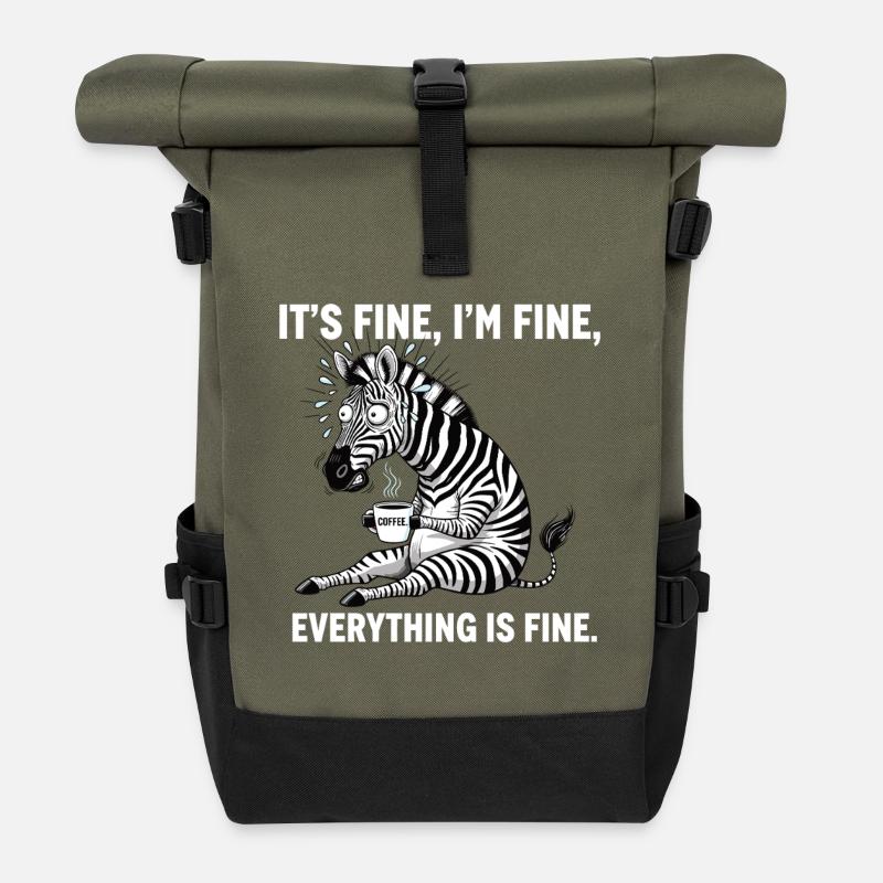 its fine im fine coffee zebra - Roll Top Backpack - olive/black
