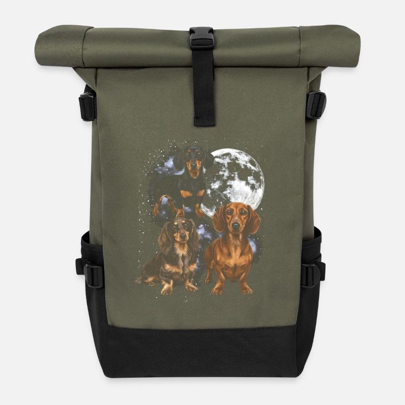 Dackel im Weltraummond - Rolltop Rucksack - Olive/Schwarz