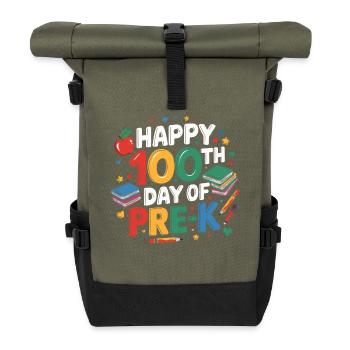 Joyeux 100e jour de maternelle - Sac à dos roll top - olive/noir - Devant