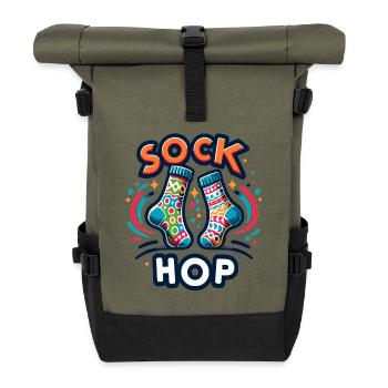 Sock Hop Farbenfrohe Socken - Rolltop Rucksack - Olive/Schwarz - Vorne