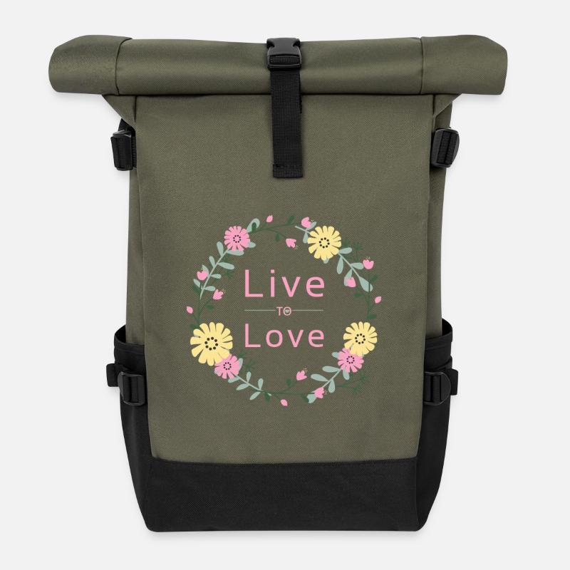 Vivre pour aimer - Sac à dos roll top - olive/noir