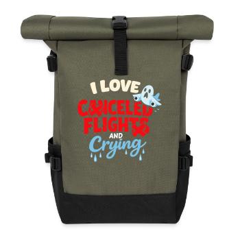 Reiseangst-humor, Flughafen-chaos, Fliegen Ist - Rolltop Rucksack - Olive/Schwarz - Vorne