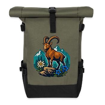 Ibex on mountain meadow - Roll Top Backpack - olive/black - Front