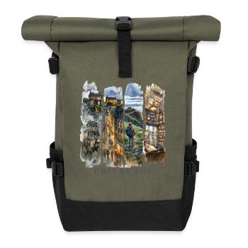 Voyage de vacances à Édimbourg – Motif de la ville écossaise - Sac à dos roll top - olive/noir - Devant