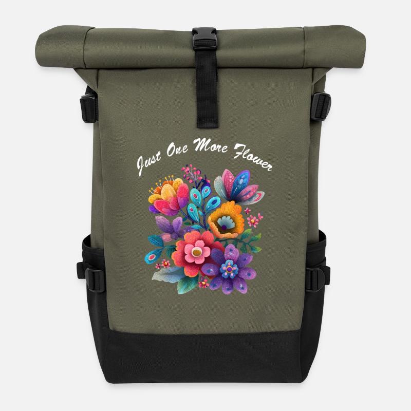 Just One More Flower Garten Blumen Gärtner - Rolltop Rucksack - Olive/Schwarz