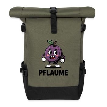 Lustige Pflaume Cartoon Motiv PFLAUME - Rolltop Rucksack - Olive/Schwarz - Vorne