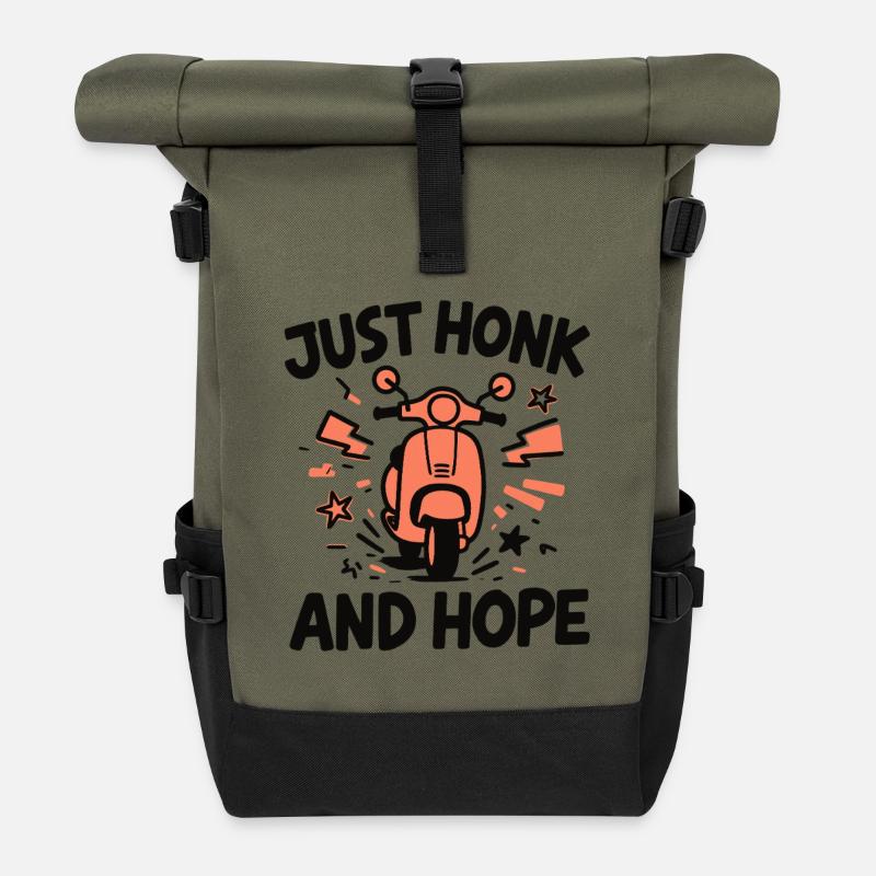 Juste Klaxonner et espérer | Humour de scooter de Bali - Sac à dos roll top - olive/noir