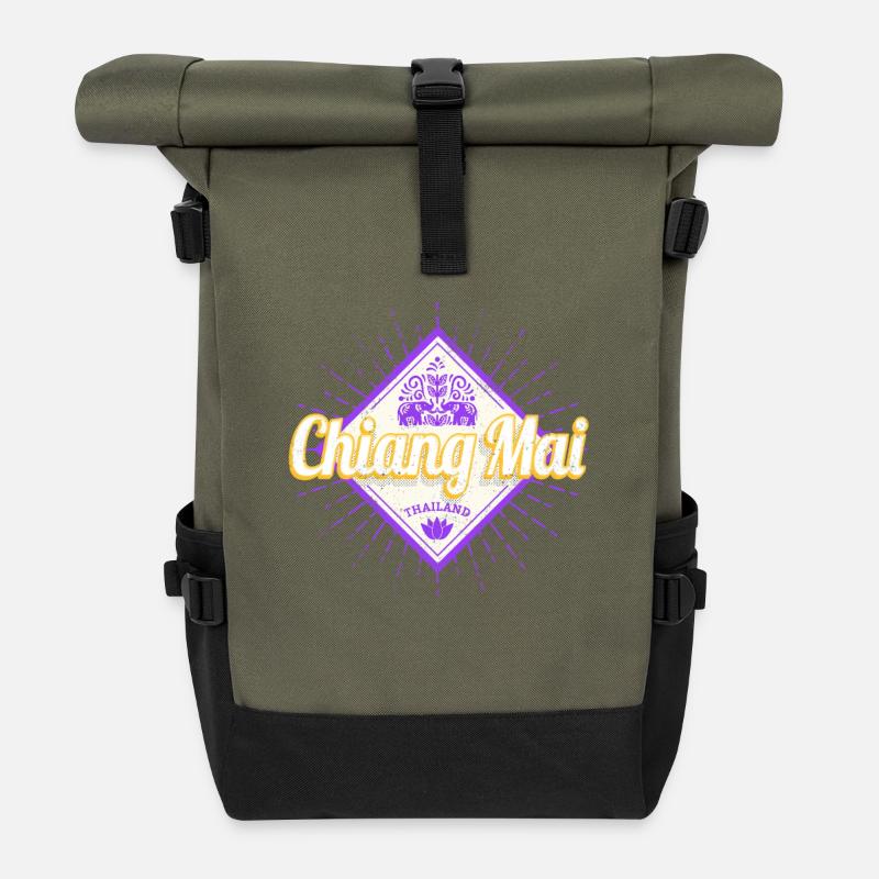 Chiang Mai City in Thailand Elephant Souvenir - Roll Top Backpack - olive/black