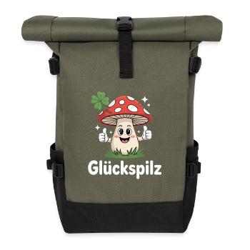 Lucky Funny Toadstool with Shamrock - Roll Top Backpack - olive/black - Front