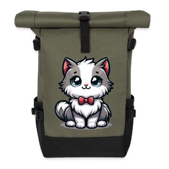 Cuddly kitten with red bow tie - Roll Top Backpack - olive/black - Front
