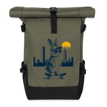 Skater Häschen - Rolltop Rucksack - Olive/Schwarz - Vorne
