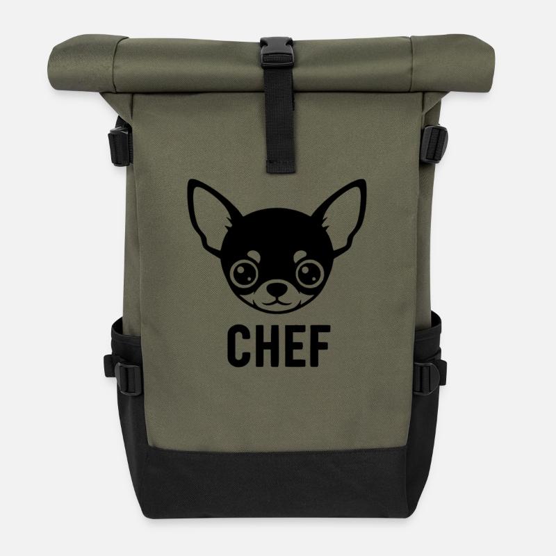 Chihuahua Silhouette CHEF - Rolltop Rucksack - Olive/Schwarz