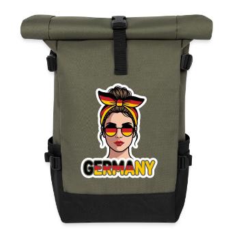 Deutschland Mädchen mit der Flagge Sonnenbrille - Rolltop Rucksack - Olive/Schwarz - Vorne