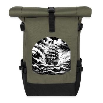 Gravure du navire pirate de la mer de la tempête - Sac à dos roll top - olive/noir - Devant
