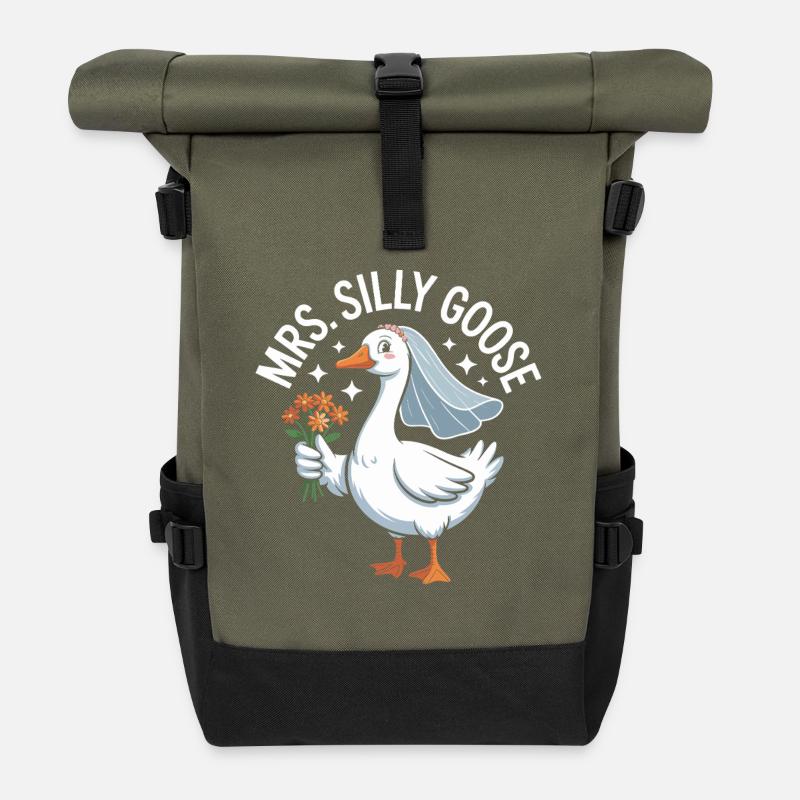 Bridal Goose Logo – MrsSillyGoose - Roll Top Backpack - olive/black