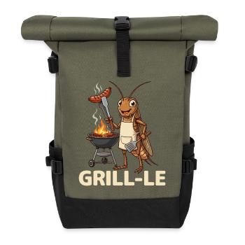 Grille am Grill Lustiges Wortspiel BBQ - Rolltop Rucksack - Olive/Schwarz - Vorne
