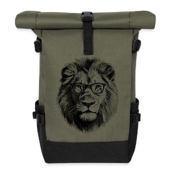Löwe mit Brille - Rolltop Rucksack - Olive/Schwarz - Vorne