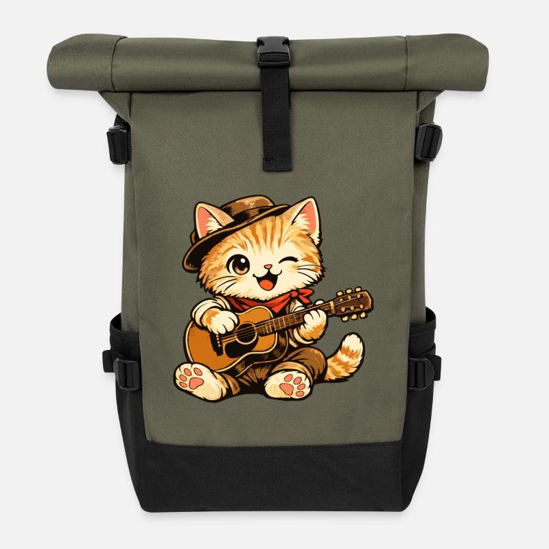 chat_guitare - Rolltop Rucksack - Olive/Schwarz