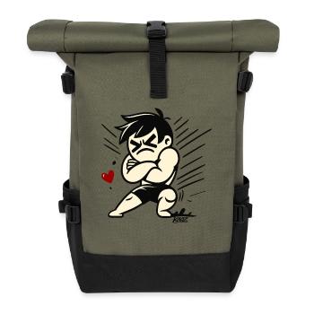 Comic Figur mit verschränkten Armen - Rolltop Rucksack - Olive/Schwarz - Vorne