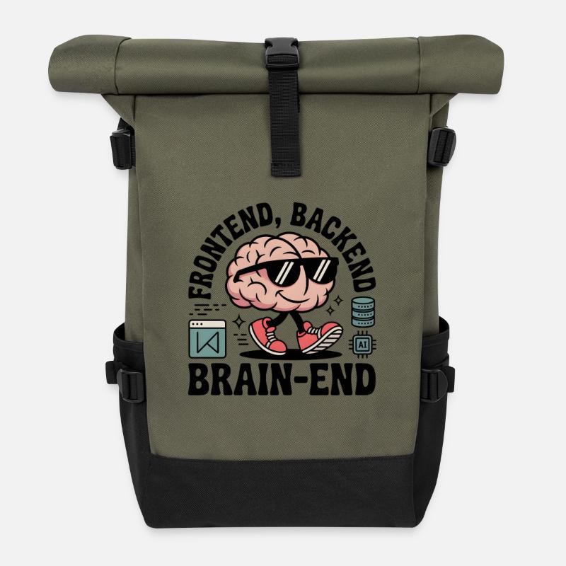 Frontend, Backend, Brain-End | Entwickler - Rolltop Rucksack - Olive/Schwarz
